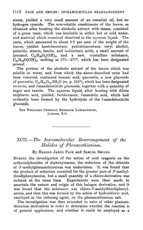 XCII.—The intramolecular rearrangement of the halides of phenazothionium