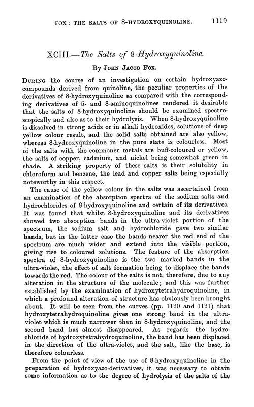 XCIII.—The salts of 8-hydroxyquinoline
