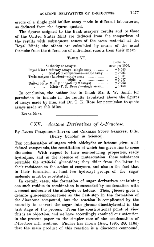 CXV.—Acetone derivatives of d-fructose