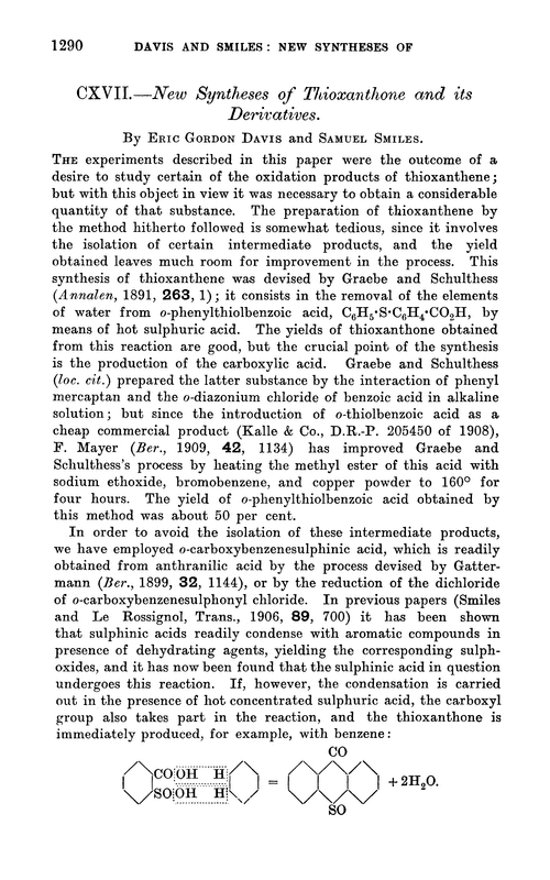 CXVII.—New syntheses of thioxanthone and its derivatives