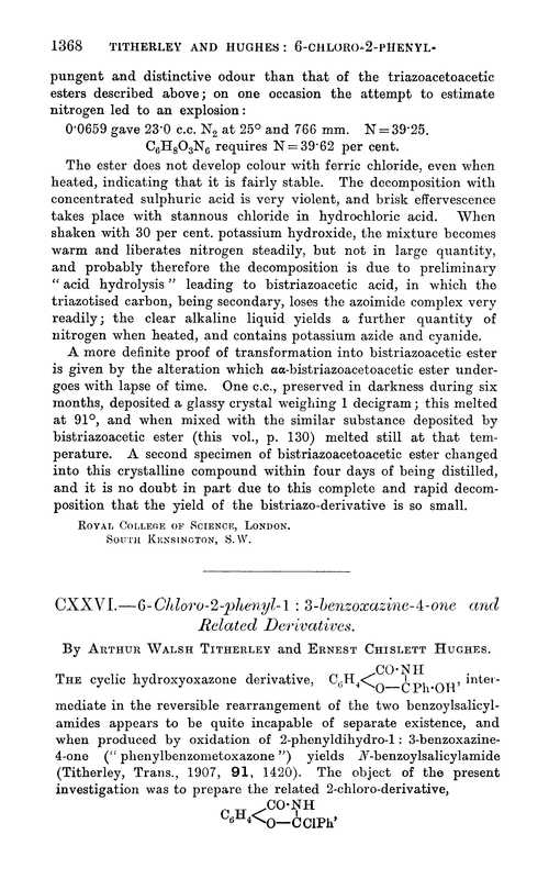 CXXVI.—6-Chloro-2-phenyl-1 : 3-benzoxazine-4-one and related derivatives