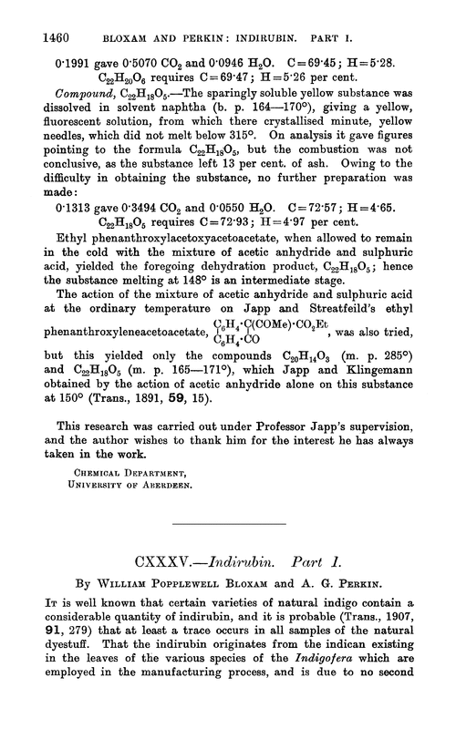 CXXXV.—Indirubin. Part I