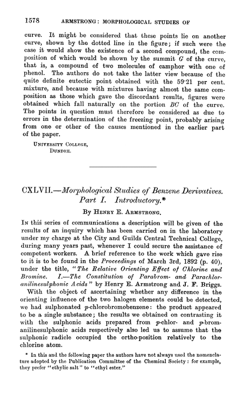 CXLVII.—Morphological studies of benzene derivatives. Part I. Introductory