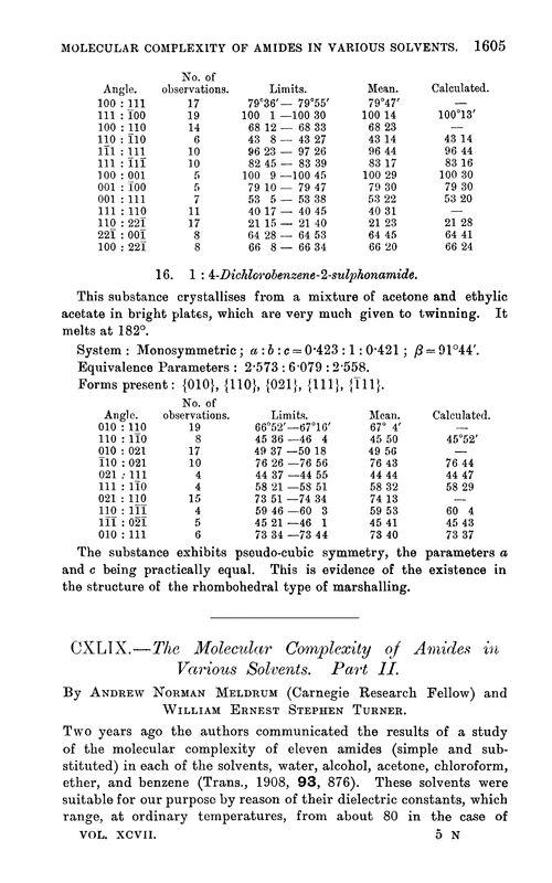 CXLIX.—The molecular complexity of amides in various solvents. Part II