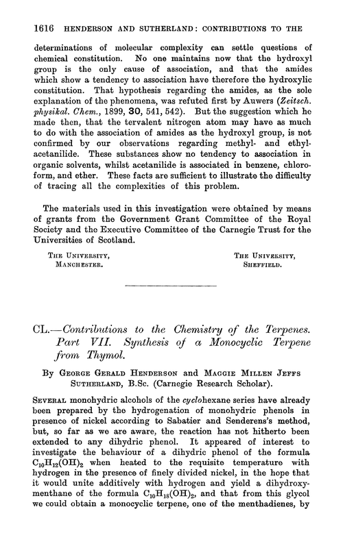 CL.—Contributions to the chemistry of the terpenes. Part VII. Synthesis of a monocyclic terpene from thymol