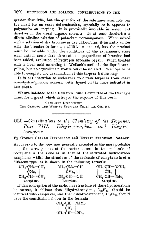 CLI.—Contributions to the chemistry of the terpenes. Part VIII. Dihydrocamphene and dihydrobornylene
