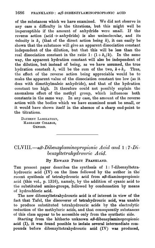 CLVIII.—αβ-Dibenzylaminopropionic acid and 1 : 7-dibenzyltetrahydrouric acid