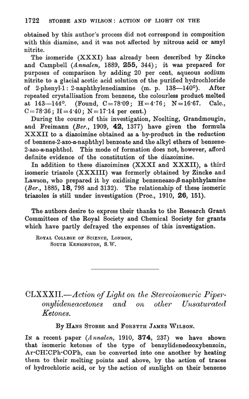 CLXXXII.—Action of light on the stereoisomeric piperonylideneacetones and on other unsaturated ketones