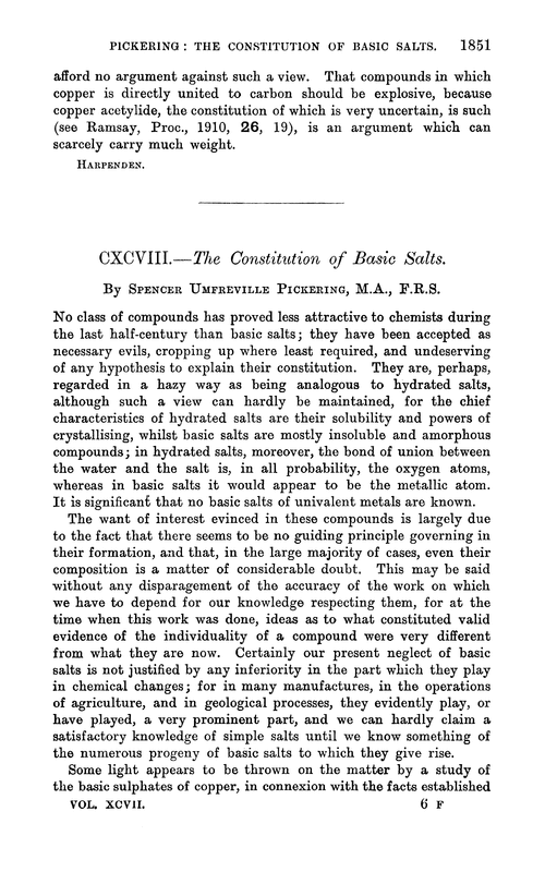 CXCVIII.—The constitution of basic salts