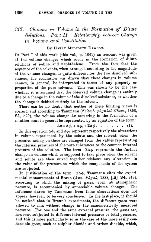 CCI.—Changes in volume in the formation of dilute solutions. Part II. Relationship between change in volume and constitution