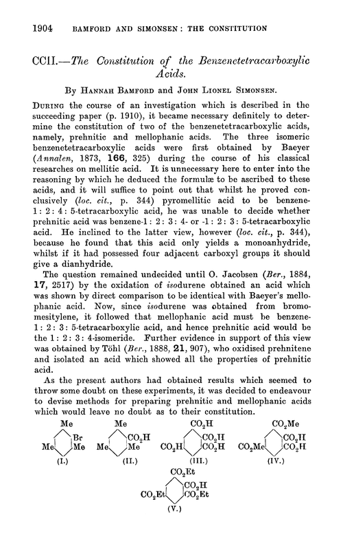 CCII.—The constitution of the benzenetetracarboxylic acids