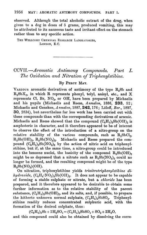 CCVII.—Aromatic antimony compounds. Part I. The oxidation and nitration of triphenylstibine