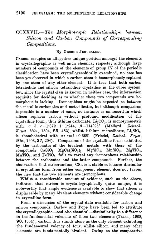 CCXXVII.—The morphotropic relationships between silicon and carbon compounds of corresponding compositions