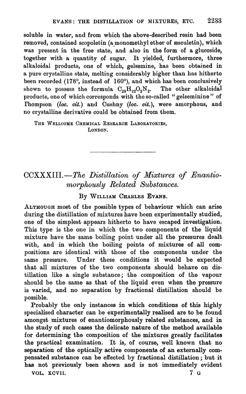 CCXXXIII.—The distillation of mixtures of enantiomorphously related substances