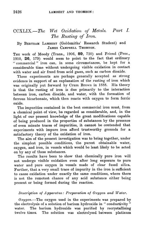 CCXLIX.—The wet oxidation of metals. Part I. The rusting of iron