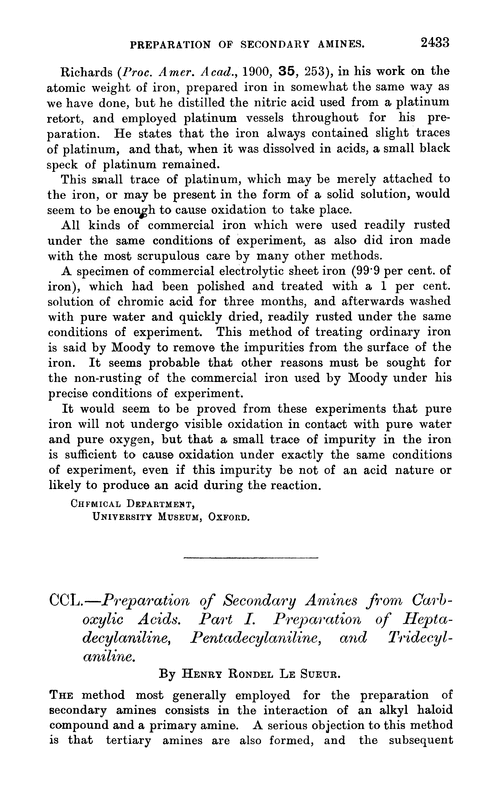 CCL.—Preparation of secondary amines from carboxylic acids. Part I. Preparation of heptadecylaniline, pentadecylaniline, and tridecylaniline