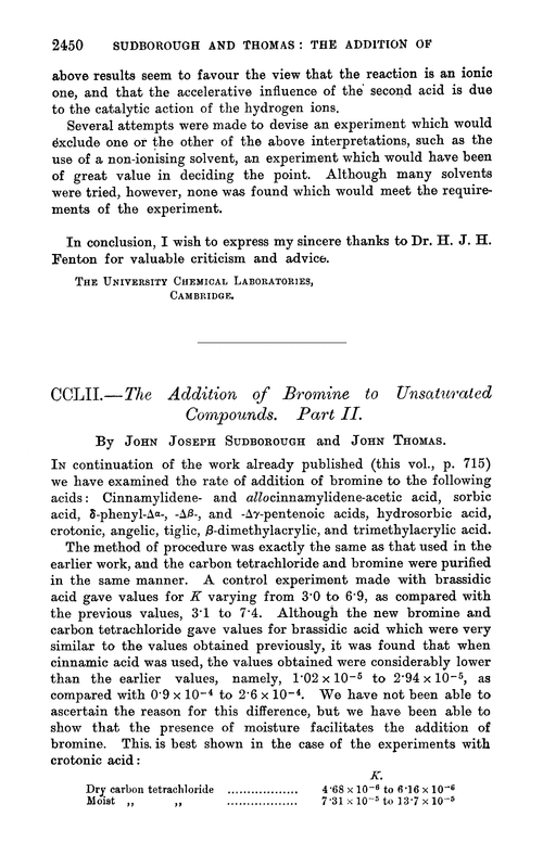 CCLII.—The addition of bromine to unsaturated compounds. Part II
