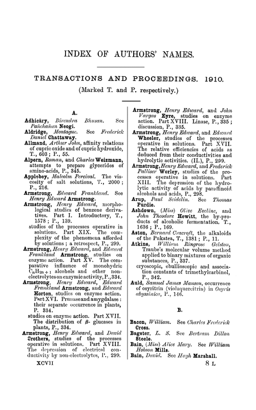 Index of authors' names, 1910