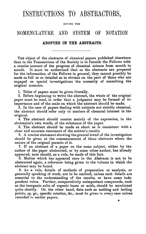 Instructions to abstractors, giving the nomenclature and system of notation adopted in the abstracts