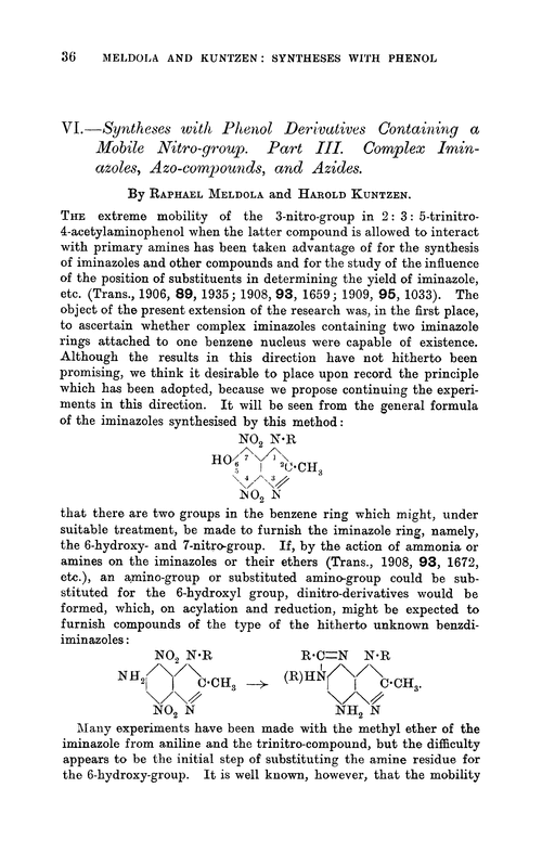 VI.—Syntheses with phenol derivatives containing a mobile nitro-group. Part III. Complex iminazoles, azo-compounds, and azides
