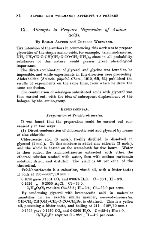 IX.—Attempts to prepare glycerides of amino-acids