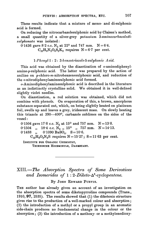 XIII.—The absorption spectra of some derivatives and isomerides of 1 : 2-diketo-Δ3-cyclopentene