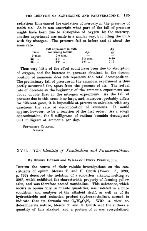 XVII.—The identity of xanthaline and papaveraldine