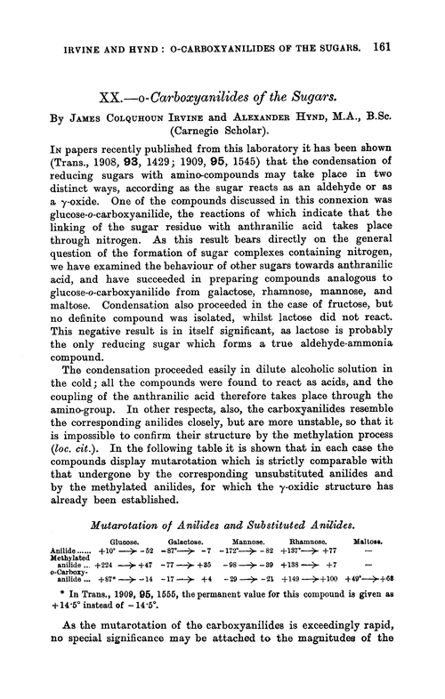 XX.—o-Carboxyanilides of the sugars