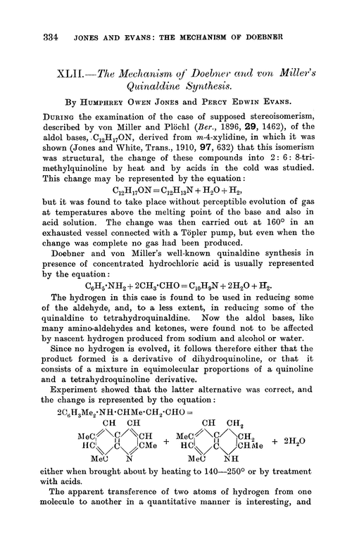 XLII.—The mechanism of Doebner and von Miller's quinaldine synthesis