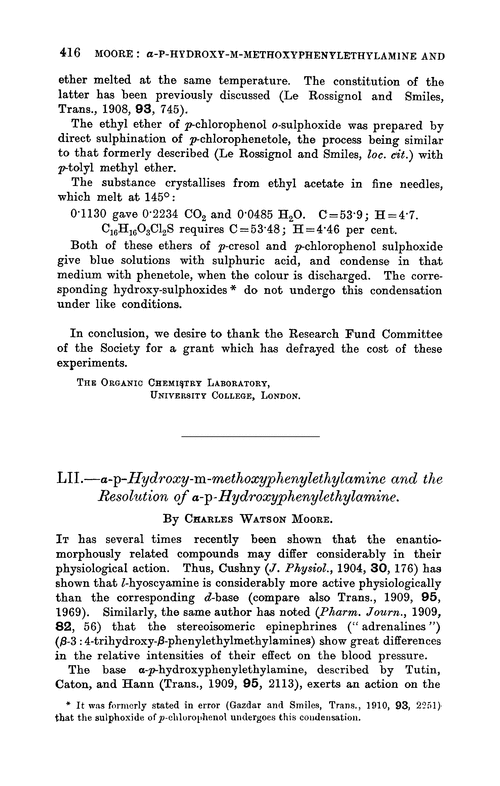 LII.—α-p-Hydroxy-m-methoxyphenylethylamine and the resolution of α-p-hydroxyphenylethylamine