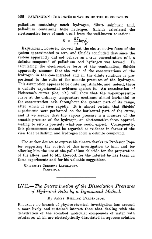 LVII.—The determination of the dissociation pressures of hydrated salts by a dynamical method