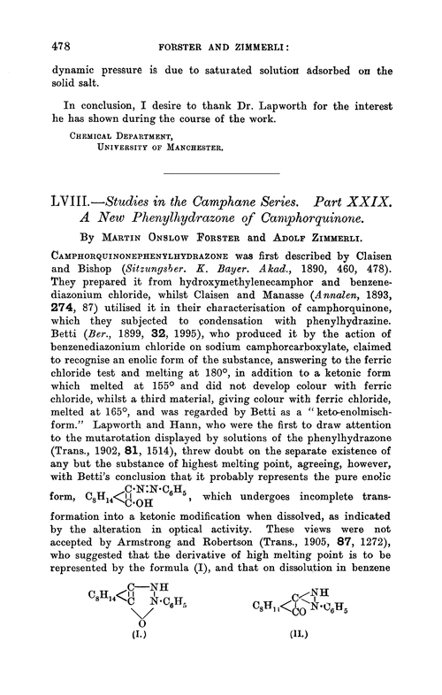 LVIII.—Studies in the camphane series. Part XXIX. A new phenylhydrazone of camphorquinone