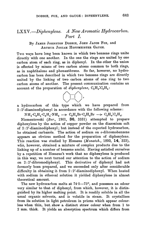 LXXV.—Diphenylene. A new aromatic hydrocarbon. Part I
