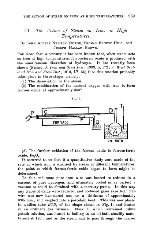 CI.—The action of steam on iron at high temperatures
