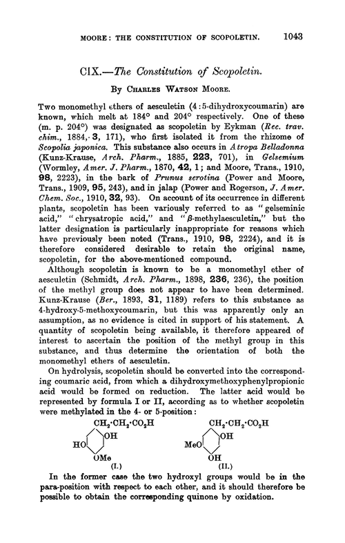 CIX.—The constitution of scopoletin