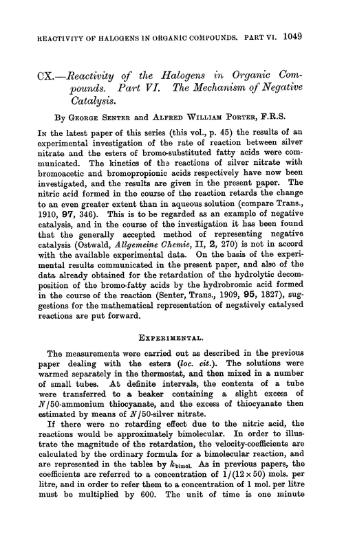 CX.—Reactivity of the halogens in organic compounds. Part VI. The mechanism of negative catalysis