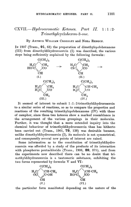 CXVII.—Hydroaromatic ketones. Part II. 1 : 1 : 2-Trimethylcyclohexan-3-one