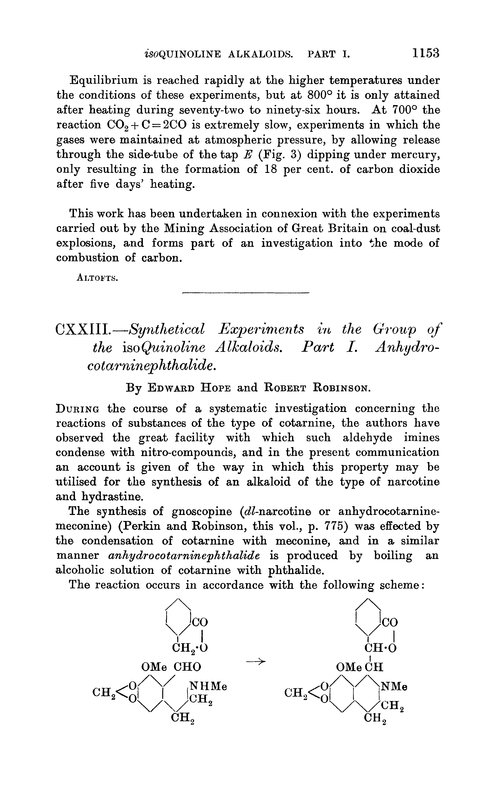 CXXIII.—Synthetical experiments in the group of the isoquinoline alkaloids. Part I. Anhydrocotarninephthalide
