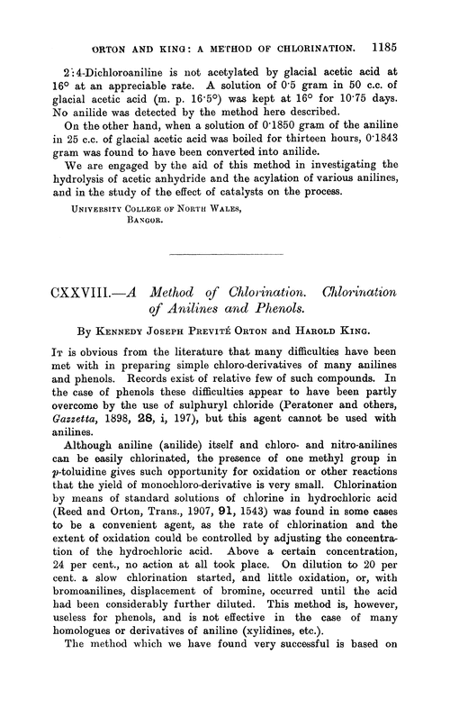 CXXVIII.—A method of chlorination. Chlorination of anilines and phenols