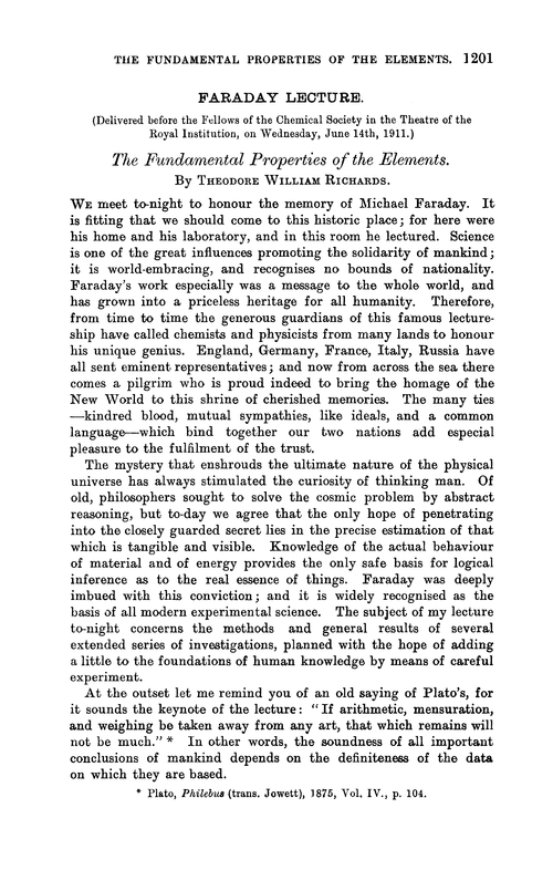Faraday lecture. The fundamental properties of the elements