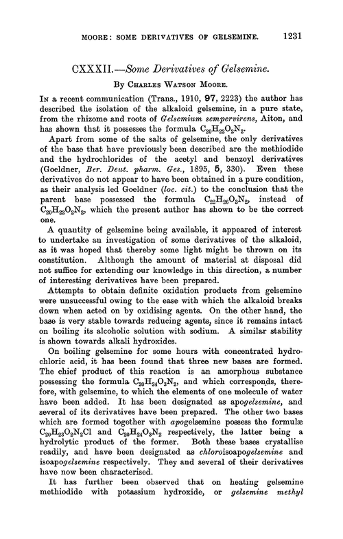 CXXXII.—Some derivatives of gelsemine