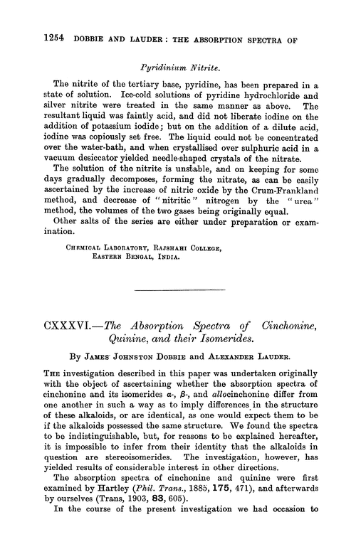 CXXXVI.—The absorption spectra of cinchonine, quinine, and their isomerides