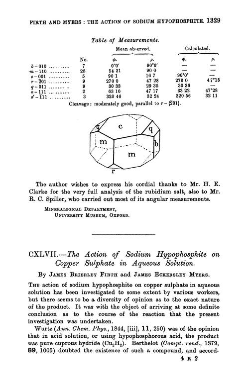 CXLVII.—The action of sodium hypophosphite on copper sulphate in aqueous solution