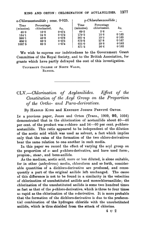 CLV.—Chlorination of acylanilides. Effect of the constitution of the acyl group on the proportion of the ortho- and para-derivatives