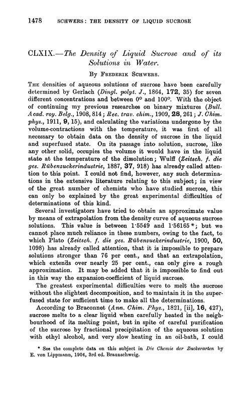 CLXIX.—The density of liquid sucrose and of its solutions in water
