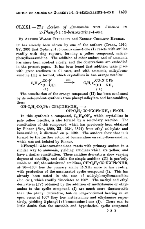 CLXXI.—The action of ammonia and amines on 2-phenyl-1 : 3-benzoxazine-4-one