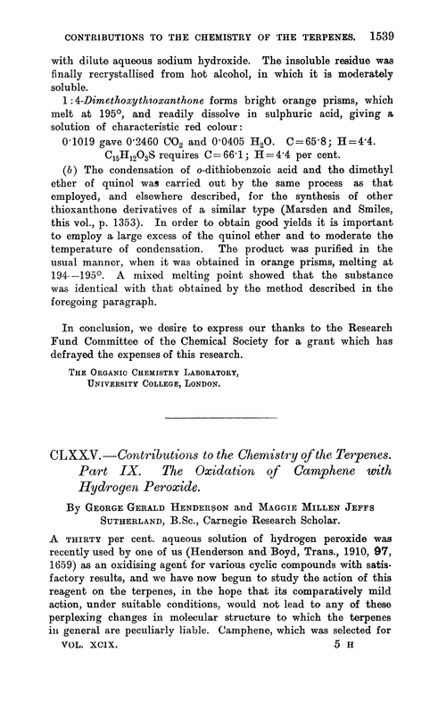 CLXXV.—Contributions to the chemistry of the terpenes. Part IX. The oxidation of camphene with hydrogen peroxide