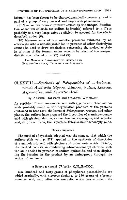 CLXXVIII.—Synthesis of polypeptides of α-amino-n-nonoic acid with glycine, alanine, valine, leucine, asparagine, and aspartic acid