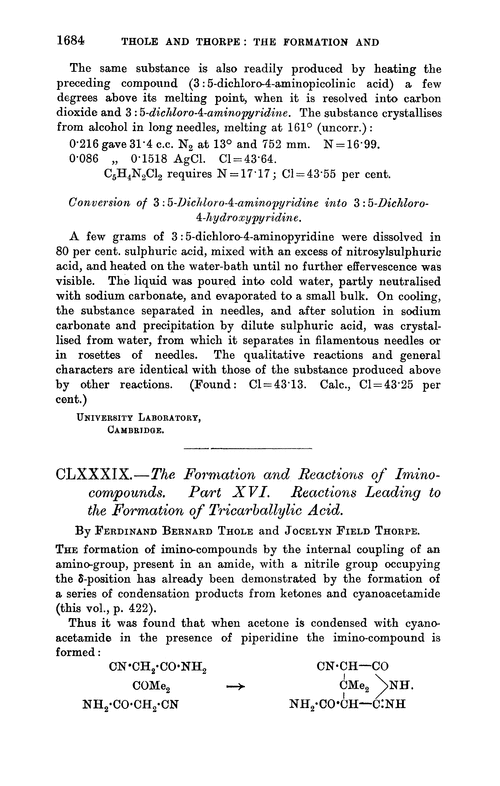 CLXXXIX.—The formation and reactions of iminocompounds. Part XVI. Reactions leading to the formation of tricarballylic acid