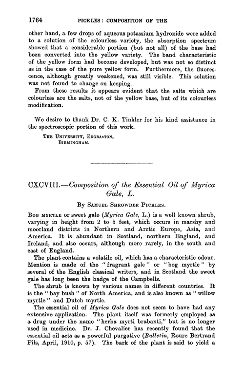 CXCVIII.—Composition of the essential oil of Myrica Gale, L.